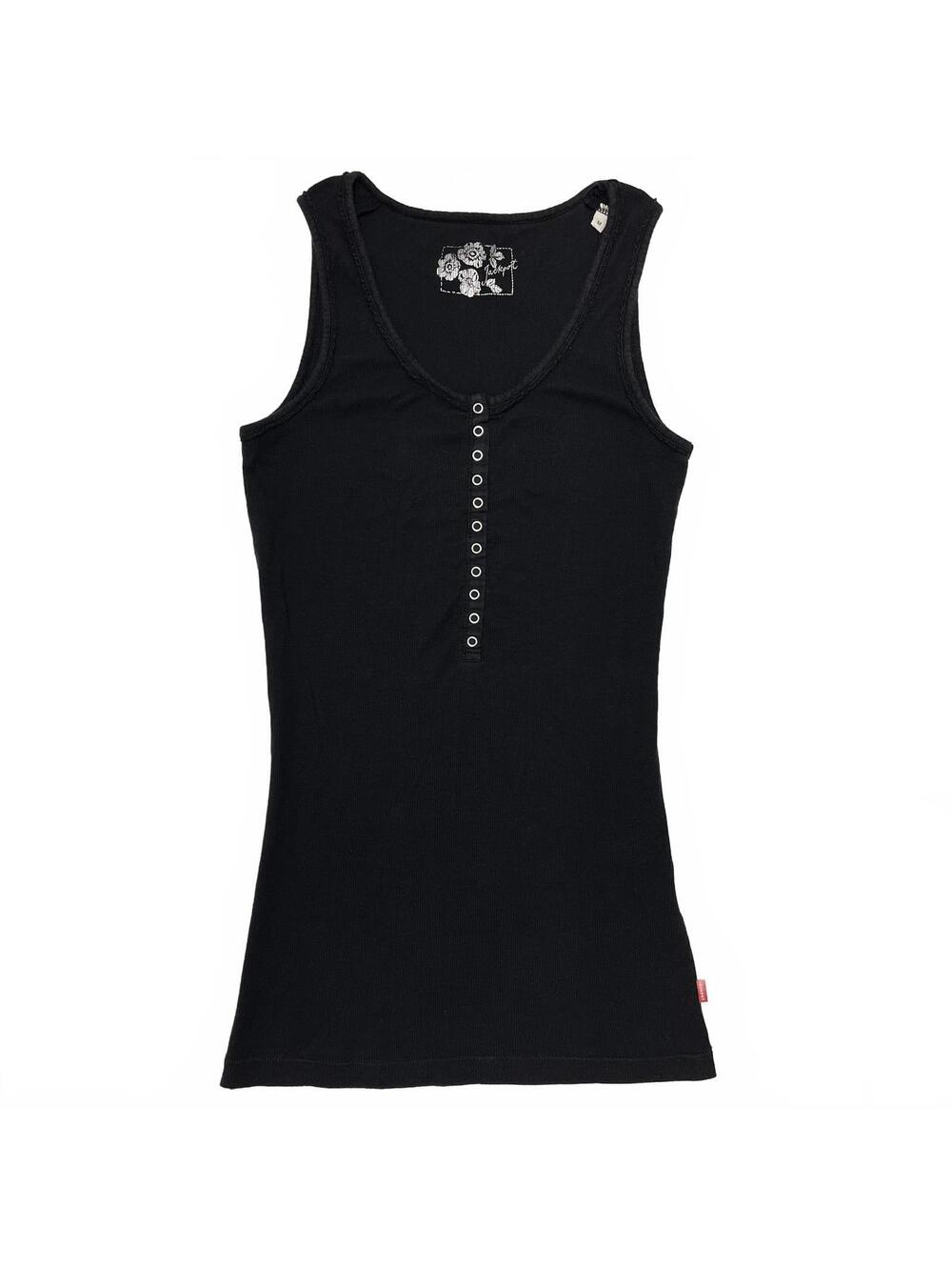 Vintage Jackpot Sz M Black Henley Tank Top Silver Buttons Grunge Goth 2000s